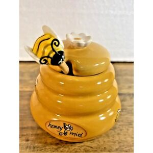 Honey Pot Ceramic Jar And Wooden Dipper Joie Beehive With Bee 4"‎ New